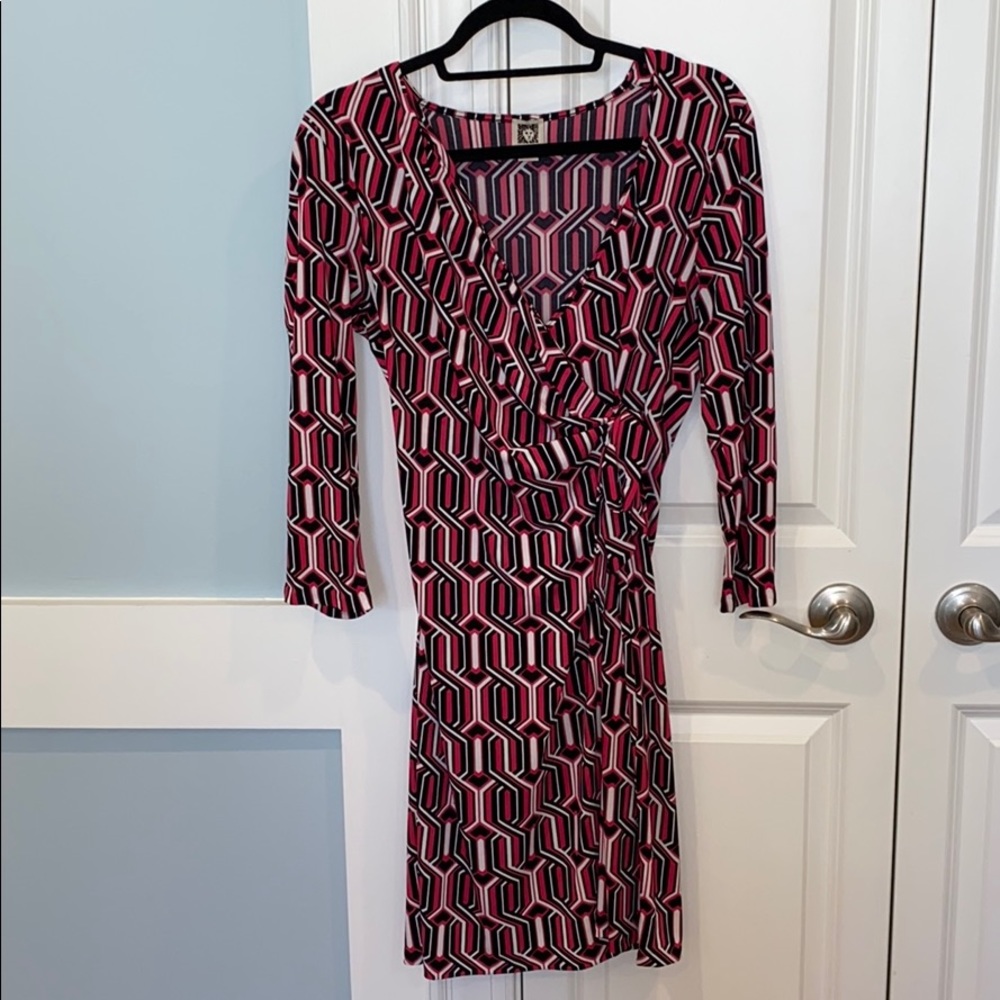 Anne Klein pink & black wrap dress. Size L
